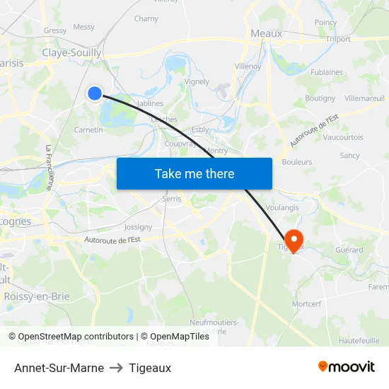 Annet-Sur-Marne to Tigeaux map