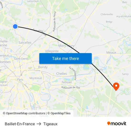 Baillet-En-France to Tigeaux map