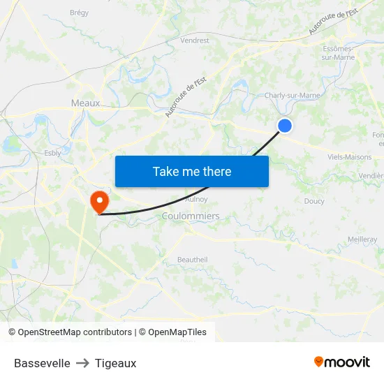 Bassevelle to Tigeaux map