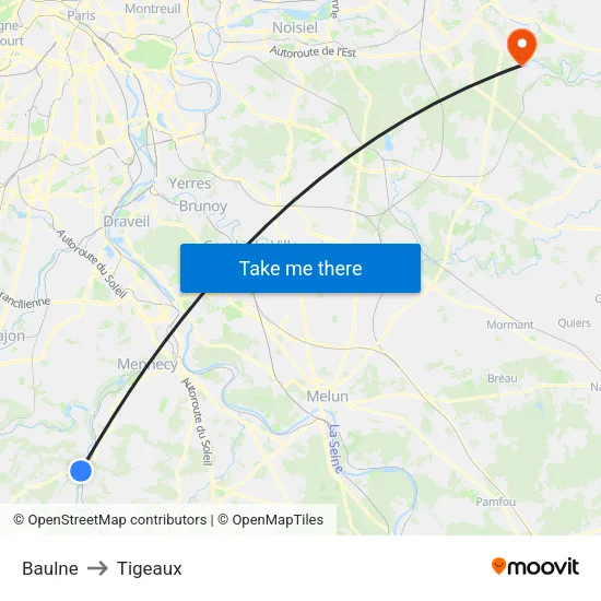 Baulne to Tigeaux map