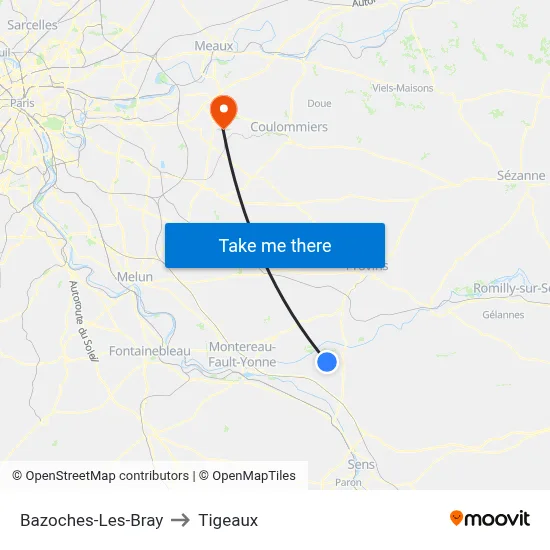 Bazoches-Les-Bray to Tigeaux map