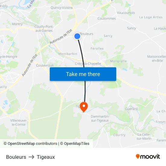 Bouleurs to Tigeaux map