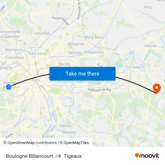 Boulogne-Billancourt to Tigeaux map