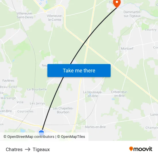 Chatres to Tigeaux map