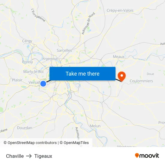 Chaville to Tigeaux map