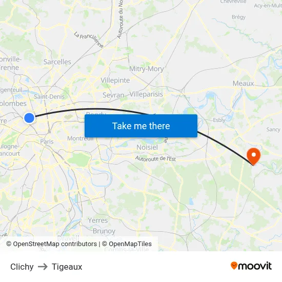 Clichy to Tigeaux map