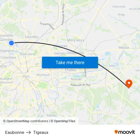Eaubonne to Tigeaux map