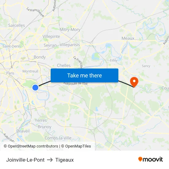 Joinville-Le-Pont to Tigeaux map