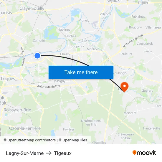 Lagny-Sur-Marne to Tigeaux map