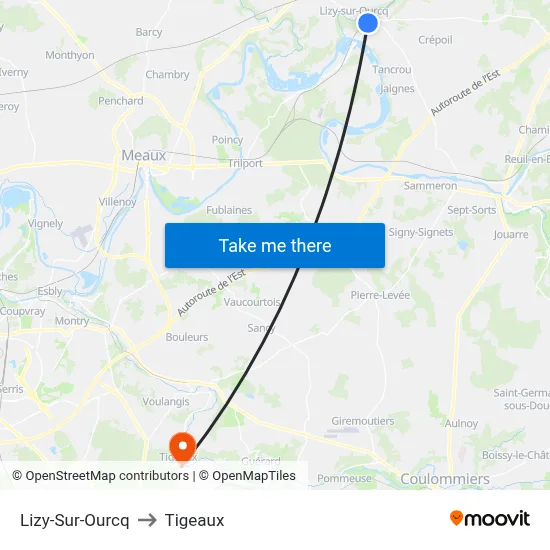Lizy-Sur-Ourcq to Tigeaux map