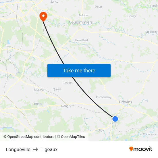 Longueville to Tigeaux map