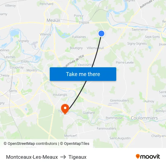 Montceaux-Les-Meaux to Tigeaux map