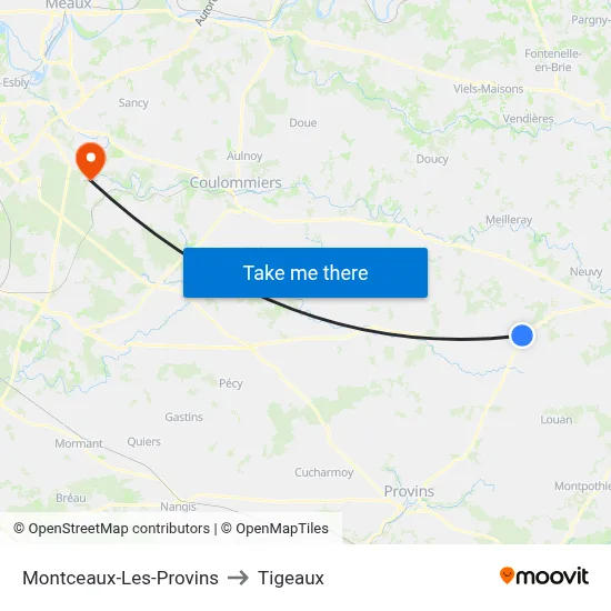Montceaux-Les-Provins to Tigeaux map