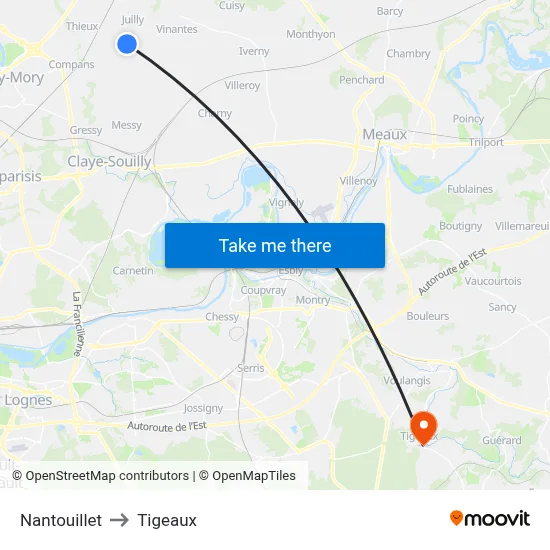 Nantouillet to Tigeaux map