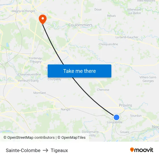 Sainte-Colombe to Tigeaux map