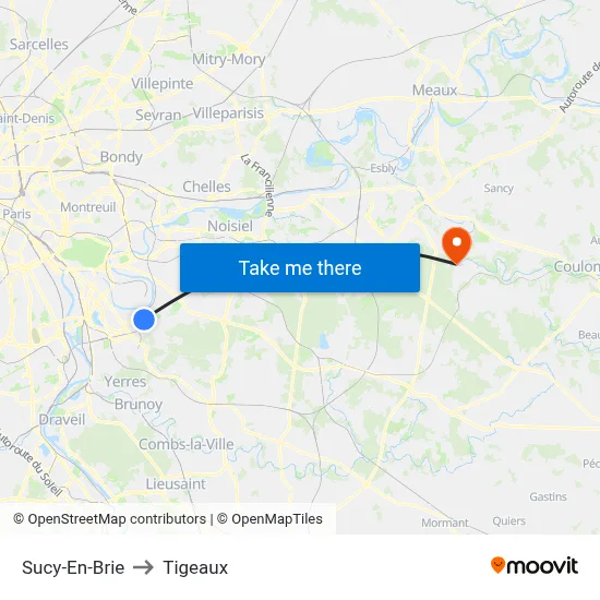 Sucy-En-Brie to Tigeaux map