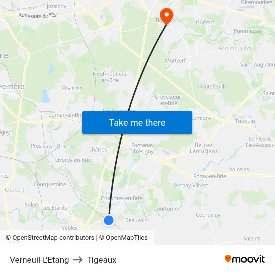 Verneuil-L'Etang to Tigeaux map