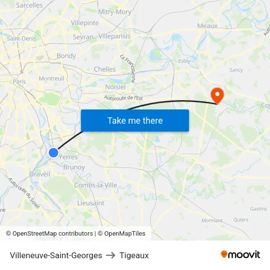 Villeneuve-Saint-Georges to Tigeaux map