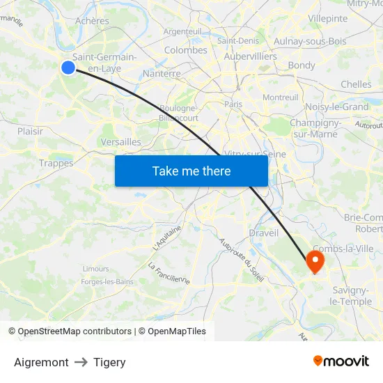 Aigremont to Tigery map