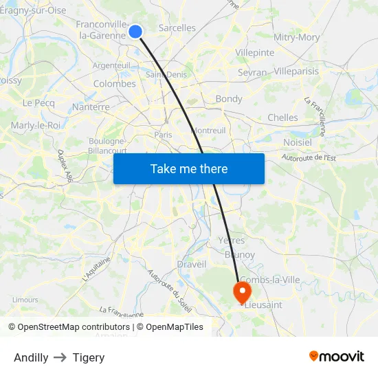 Andilly to Tigery map