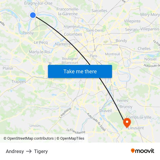 Andresy to Tigery map