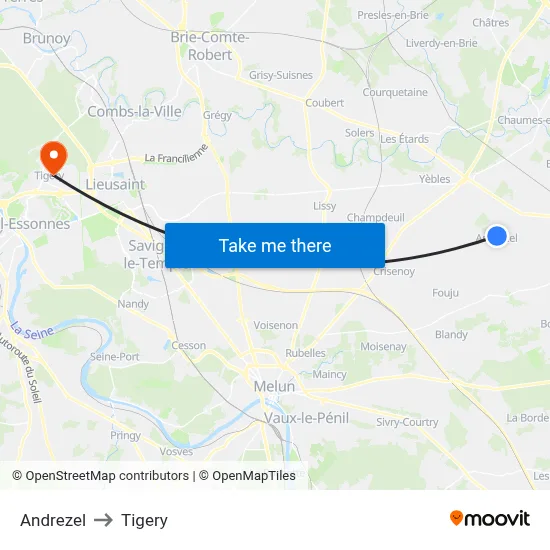 Andrezel to Tigery map
