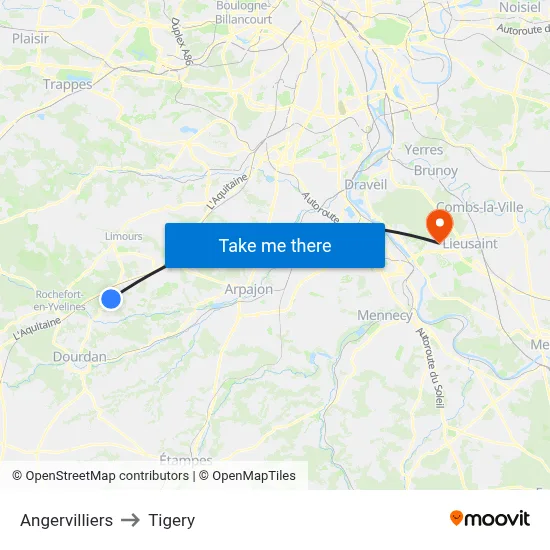 Angervilliers to Tigery map