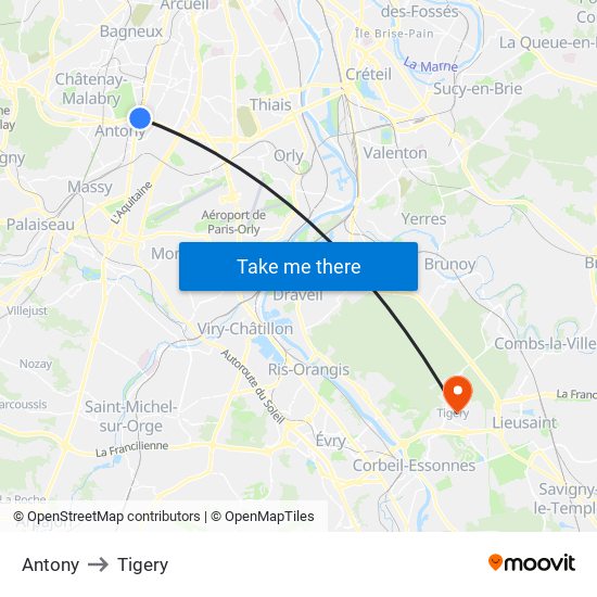 Antony to Tigery map