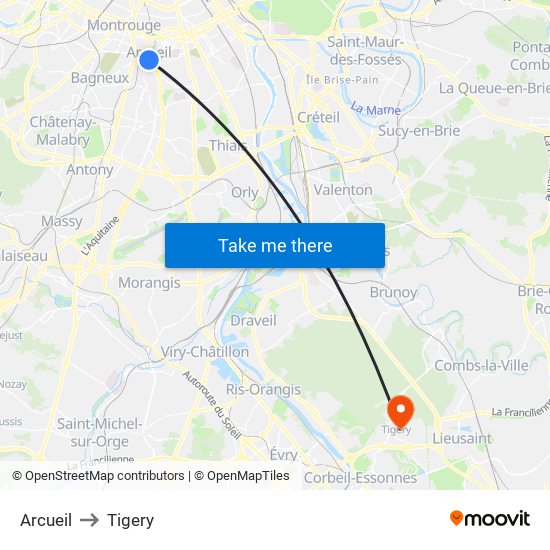 Arcueil to Tigery map