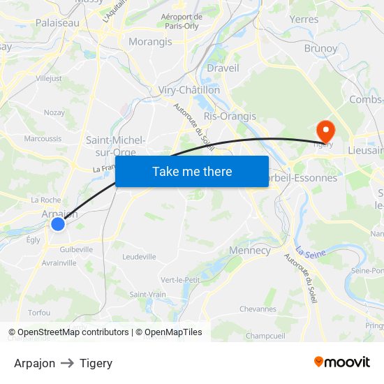 Arpajon to Tigery map