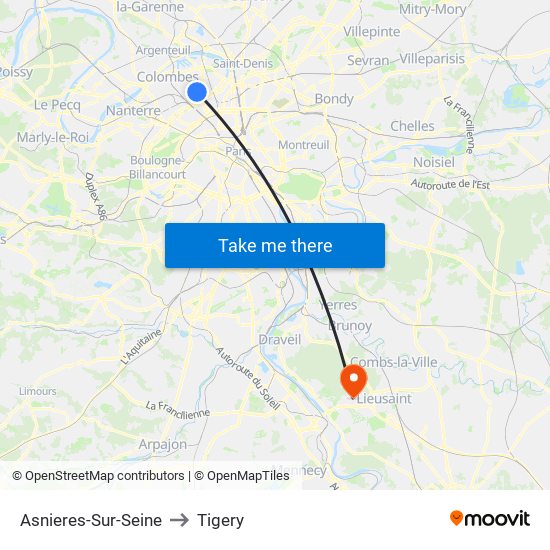 Asnieres-Sur-Seine to Tigery map