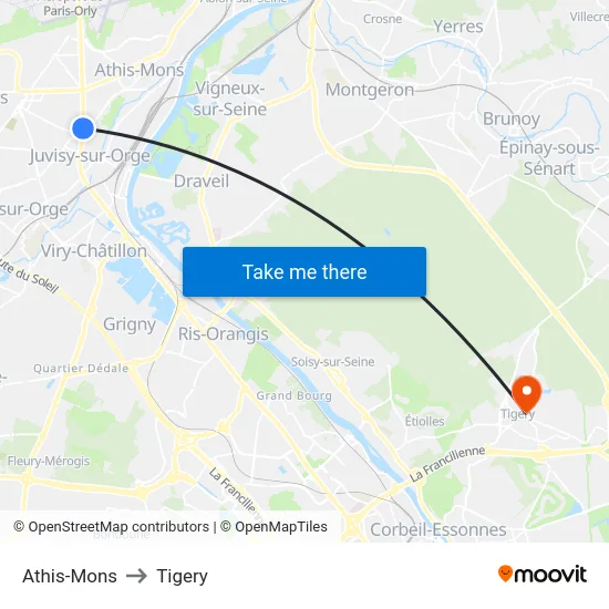 Athis-Mons to Tigery map