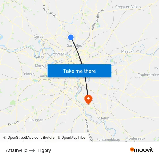 Attainville to Tigery map