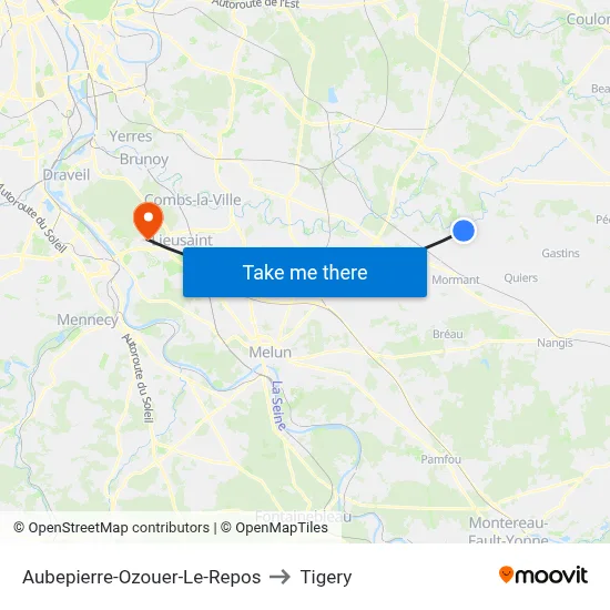 Aubepierre-Ozouer-Le-Repos to Tigery map