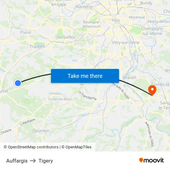 Auffargis to Tigery map