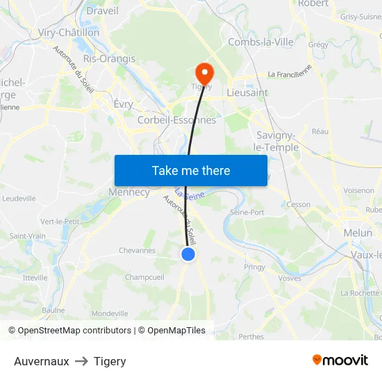 Auvernaux to Tigery map