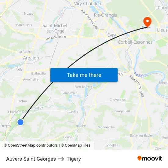 Auvers-Saint-Georges to Tigery map