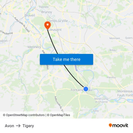 Avon to Tigery map