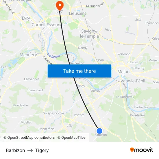 Barbizon to Tigery map