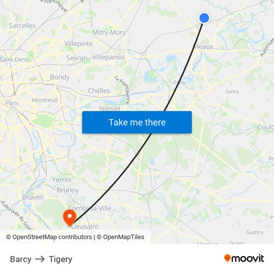 Barcy to Tigery map