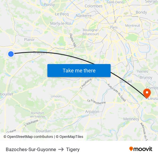 Bazoches-Sur-Guyonne to Tigery map