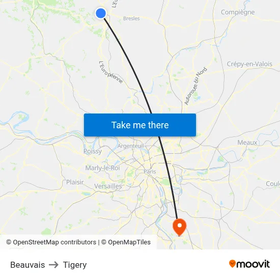 Beauvais to Tigery map
