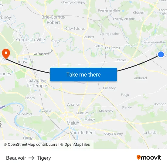 Beauvoir to Tigery map