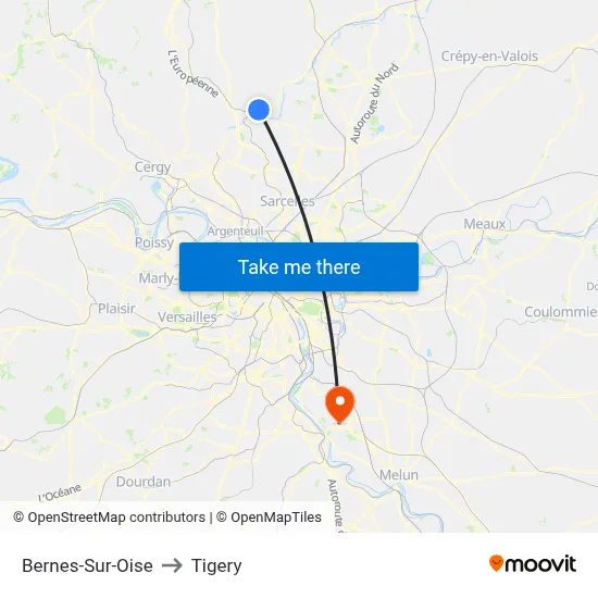 Bernes-Sur-Oise to Tigery map