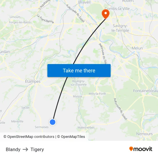 Blandy to Tigery map
