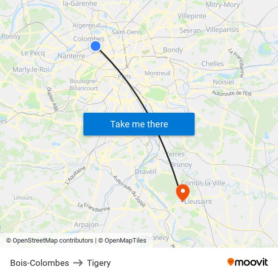 Bois-Colombes to Tigery map