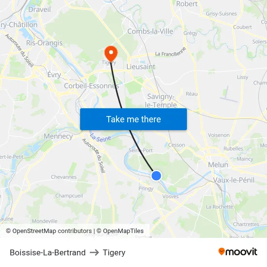 Boissise-La-Bertrand to Tigery map