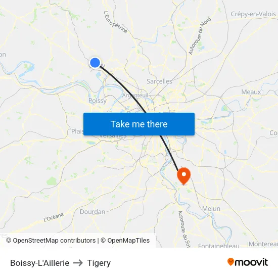 Boissy-L'Aillerie to Tigery map