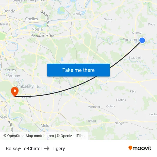 Boissy-Le-Chatel to Tigery map