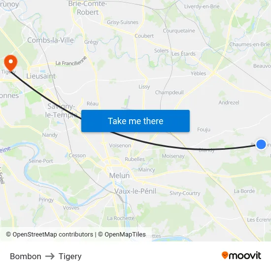 Bombon to Tigery map